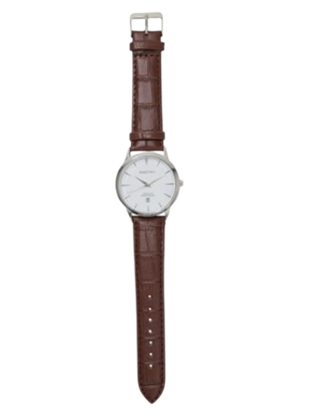 Maéstro Classic Silver Dial Watch with Brown Leather Strap